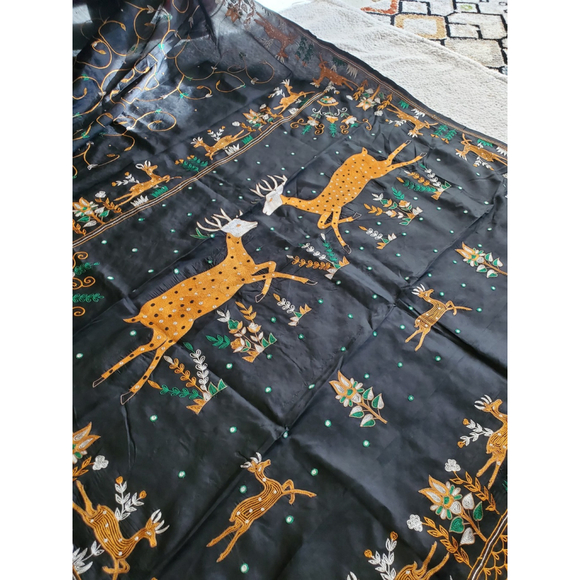 Women Pure Silk Hand Embroidery Saree Handloom Designer Aari Work - Picture 4 of 16